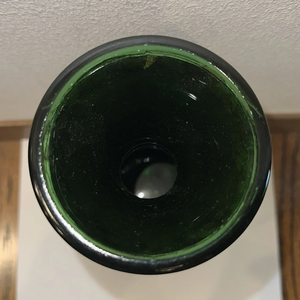 Wine Carafe Made in Italy VINTAGE Brown Leather Wrapped Green Glass 11.5”